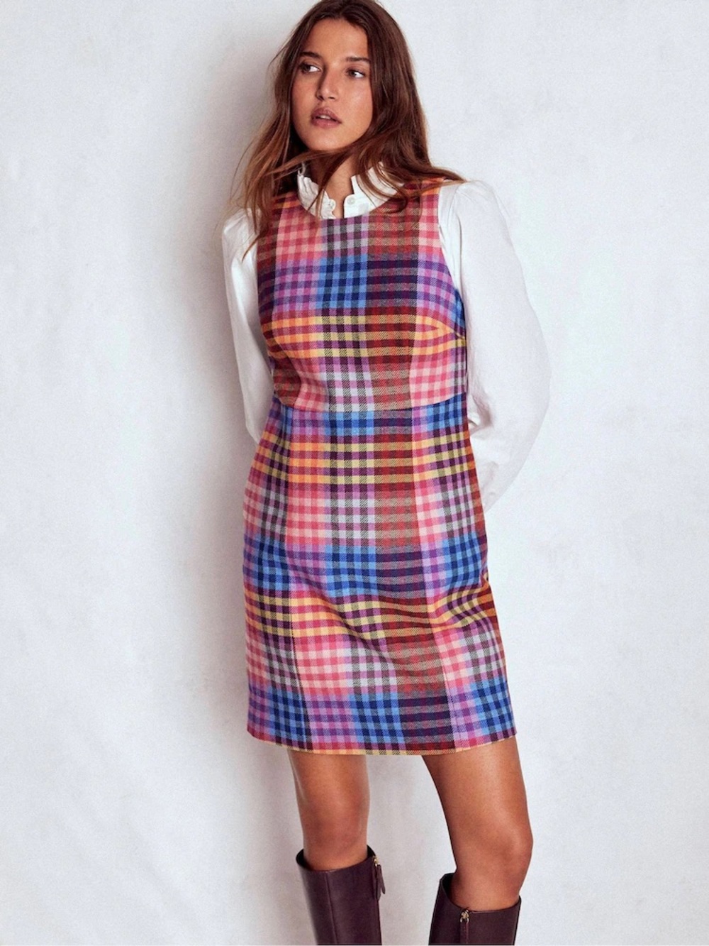 🏷️ New Boden Annie wool plaid tartan check shift dress size 6 long